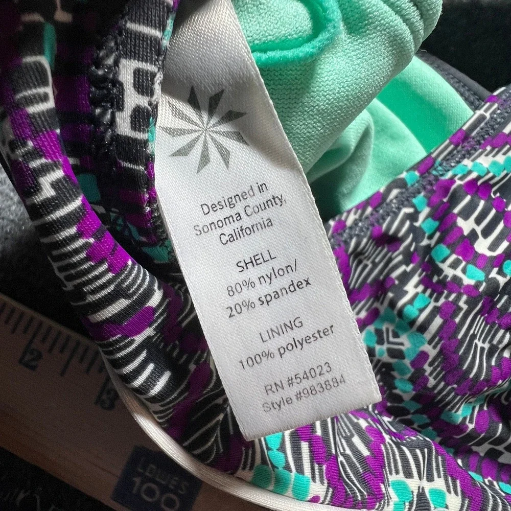 Athleta Bikini Set S Purple Teal Geometric Racerback Top Boy Short Bottoms